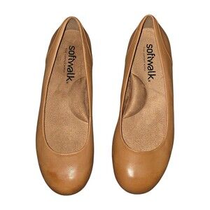 Softwalk S1862-001 Women's Sonoma Taupe Leather Ballet Flat Size 7W